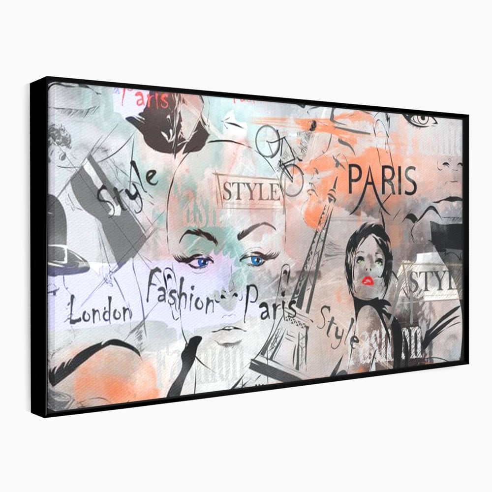 Tablou canvas cu ilustratia digitala cu tematica fashion, in rama de aluminiu negru